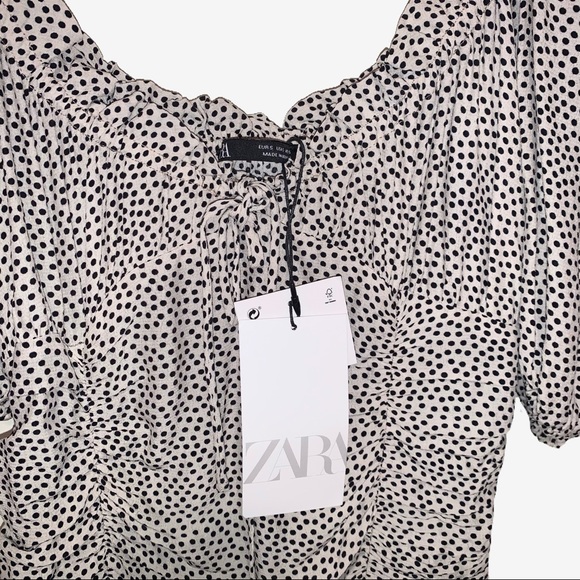 NWT Zara Draped Ruched Polka Dot Mini Dress - Picture 7 of 8